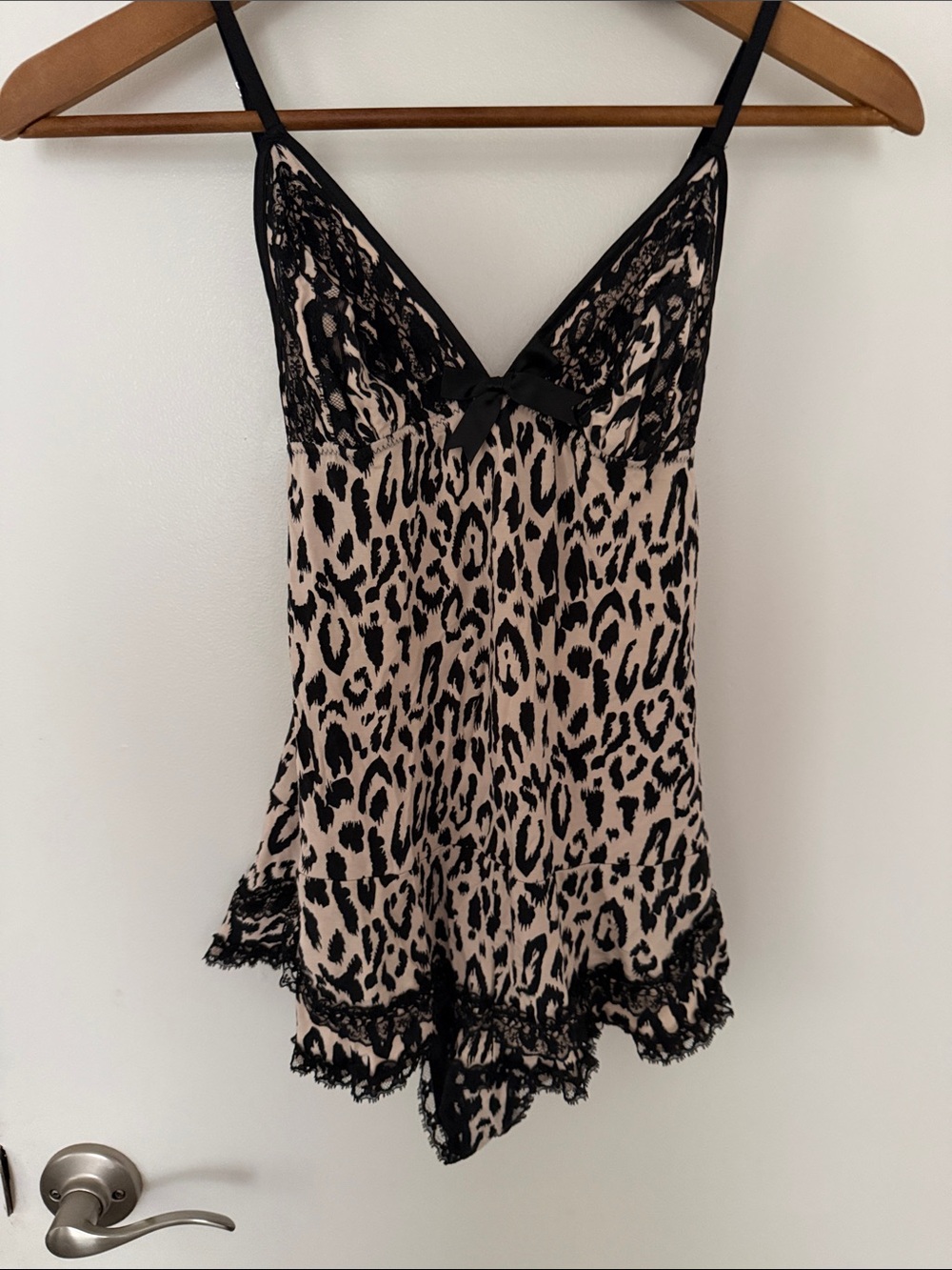 Victoria's Secret Black & Beige Leopard Lace-Trim Teddy